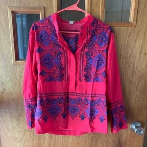 J CREW Style 45537 Bright Pink Paisley Print Tunic Popover Top Size XXS